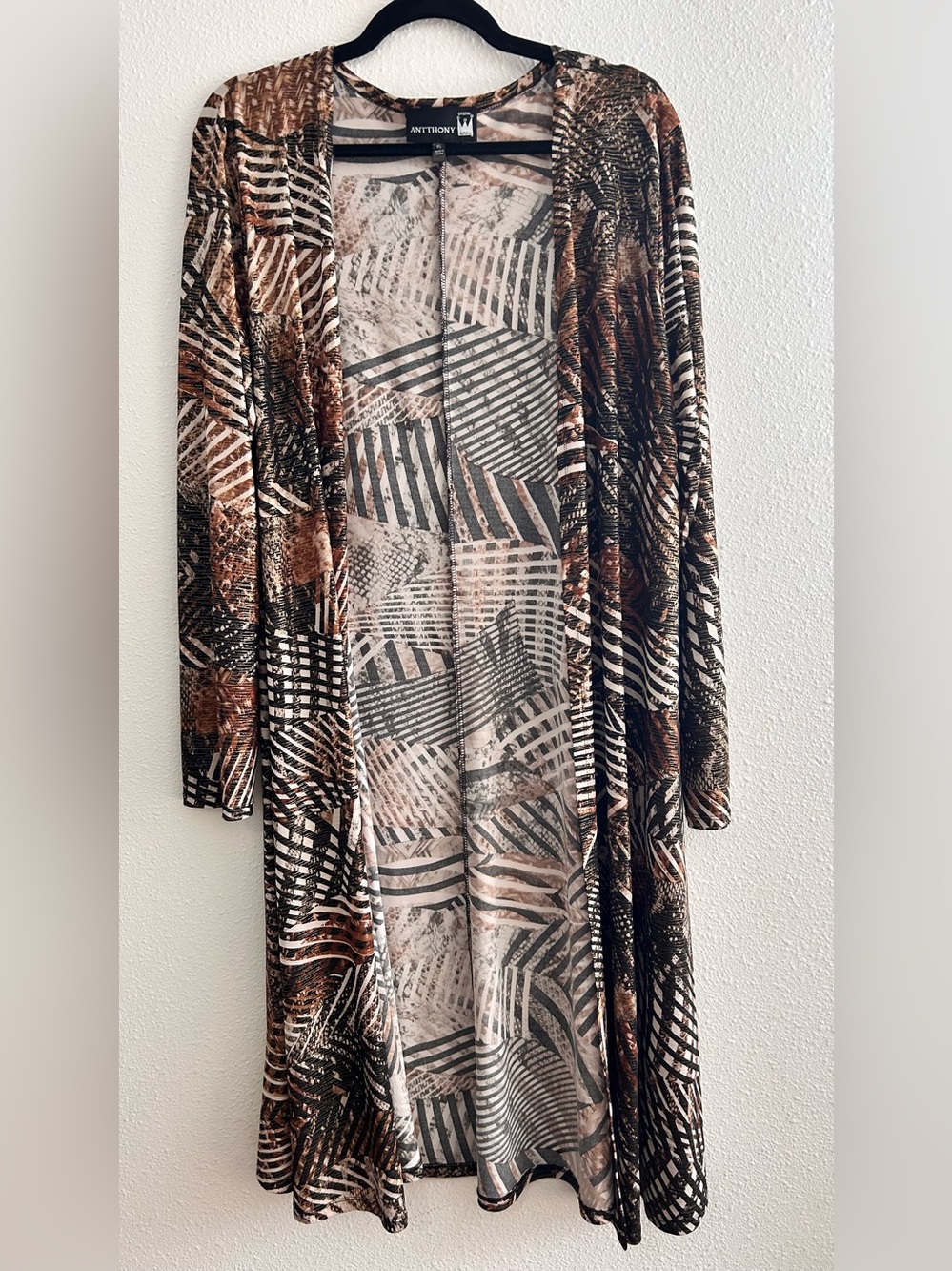 Antthony Brown and Black Printed Long Sleeve Open Cardigan
